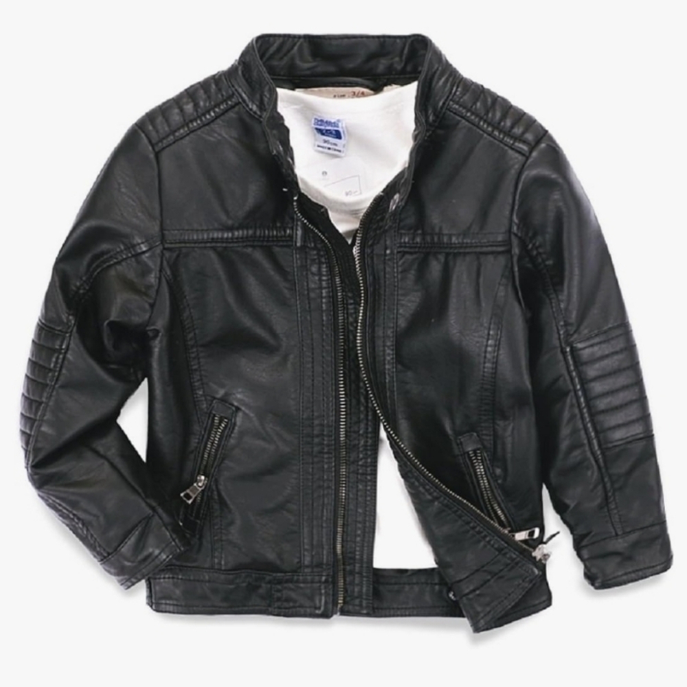 LJYH Boys Faux Leather Black Motorcycle Biker Zip Up Jacket 4 - 5 T
